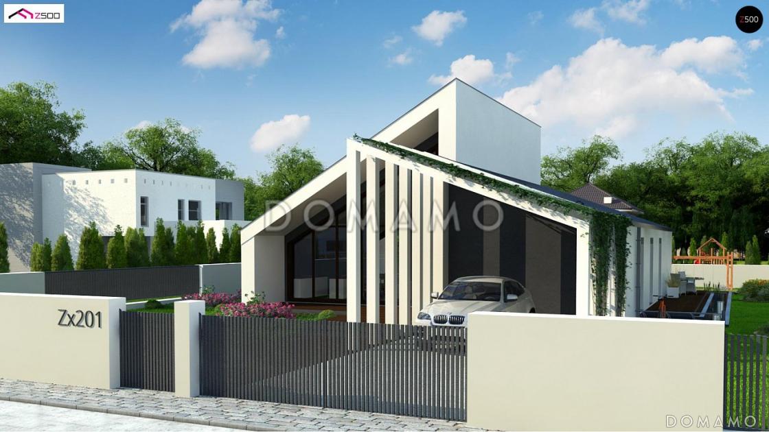 Проект современного одноэтажного дома из газобетона с тремя спальнями и просторной гостиной с панорамным остеклением  / 2