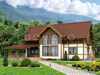 Проект каркасного дома с огромной крытой террасой