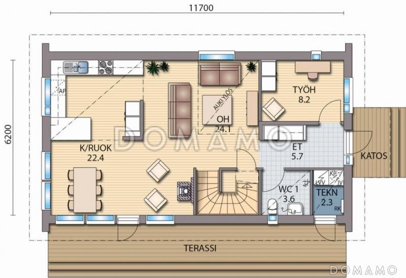 Проект полноценного двухэтажного каркасного дома / План 1 этажа