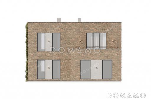 Проект двухэтажного современного дома с плоской крышей и навесом для авто / Фасад 2