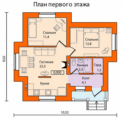 Проект одноэтажного дома из SIP панелей с многощипцовой крышей / План 1 этажа