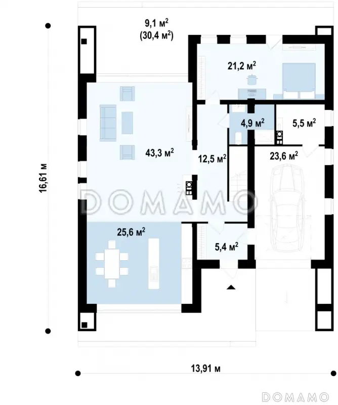 Проект кирпичного дома с 4 спальнями и большой гостиной, адаптированный для сейсмозоны / План 1 этажа