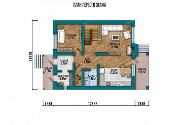 Проект дома с панорамными окнами, вторым светом и четырьмя спальнями / План 1 этажа Проект дома с панорамными окнами, вторым светом и четырьмя спальнями / План 1 этажа