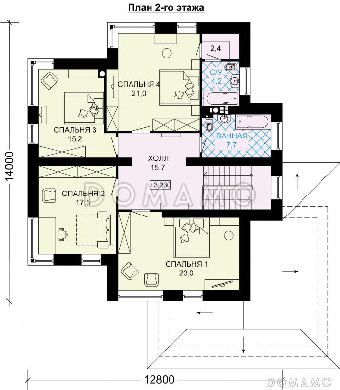 Проект дома из газобетона с большим гаражом / План 2 этажа