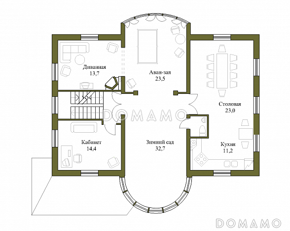 Проект коттеджа с гаражом и зимним садом / План 2 этажа