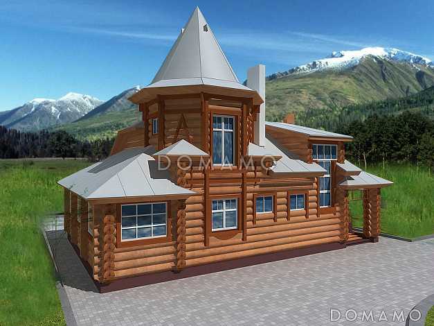 Проект двухэтажного дома из бруса с небольшой кухней, тремя спальнями на втором этаже Проект двухэтажного дома из бруса с небольшой кухней, тремя спальнями на втором этаже