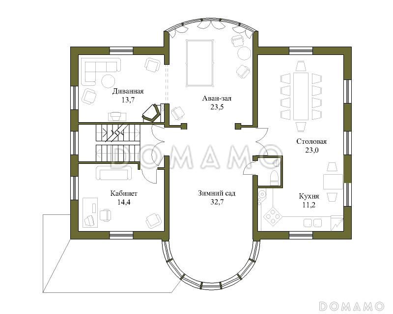 Проект коттеджа с гаражом и зимним садом / План 2 этажа