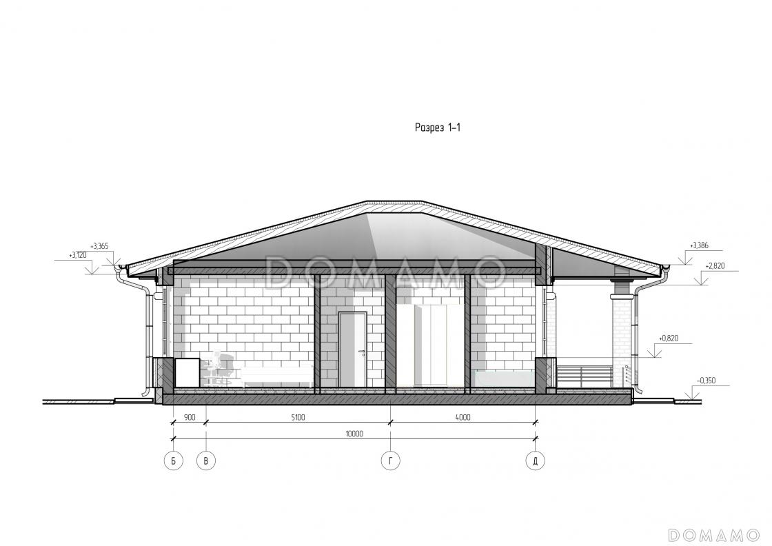 Проект просторного одноэтажного дома с тремя спальнями, кухней-гостиной, крытой террасой и местами для хранения / 5