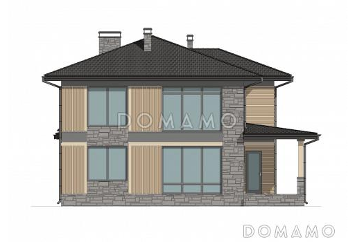 Проект двухэтажного дома из газобетона с окнами в пол и вторым светом / Фасад 4