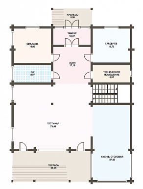 Проект дома из клееного бруса с большими окнами / План 1 этажа Проект дома из клееного бруса с большими окнами / План 1 этажа