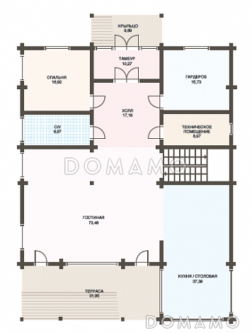 Проект дома из клееного бруса с большими окнами / План 1 этажа Проект дома из клееного бруса с большими окнами / План 1 этажа