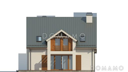 Проект одноэтажного мансардного дома из кирпича с кабинетом, гаражом и большой гостиной / Фасад 3