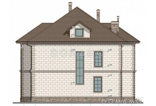 Проект дома с 4 спальнями на мансарде, кабинетом, изолированной кухней и просторной гостиной-столовой / Фасад 3