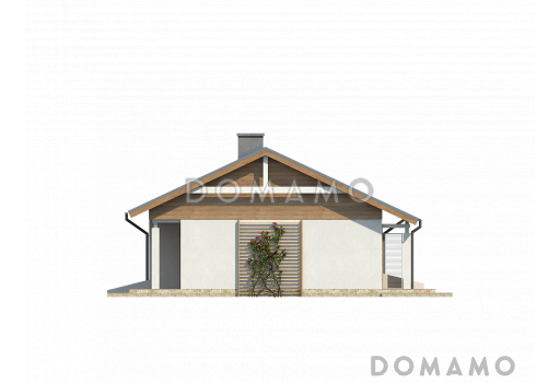 Проект небольшого одноэтажного дома из кирпича с двумя спальнями и террасой / Фасад 4