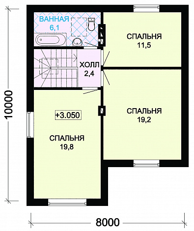 Проект дома из пеноблоков с отделкой из кирпича и зеленой шатровой крышей / План мансардного этажа