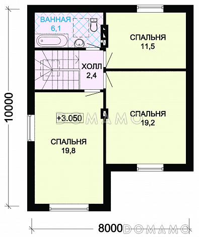 Проект дома из пеноблоков с отделкой из кирпича и зеленой шатровой крышей / План мансардного этажа Проект дома из пеноблоков с отделкой из кирпича и зеленой шатровой крышей / План мансардного этажа