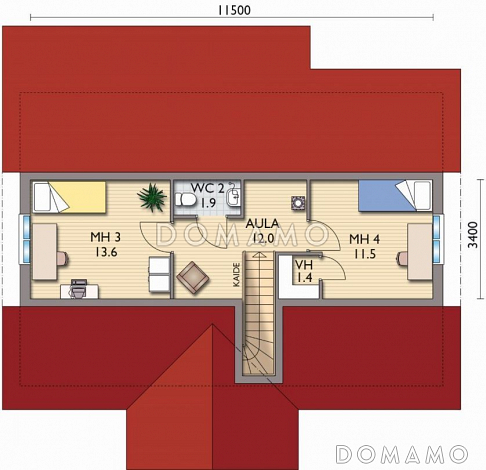 Проект каркасного дома с мансардой и санузлом / План мансардного этажа Проект каркасного дома с мансардой и санузлом / План мансардного этажа