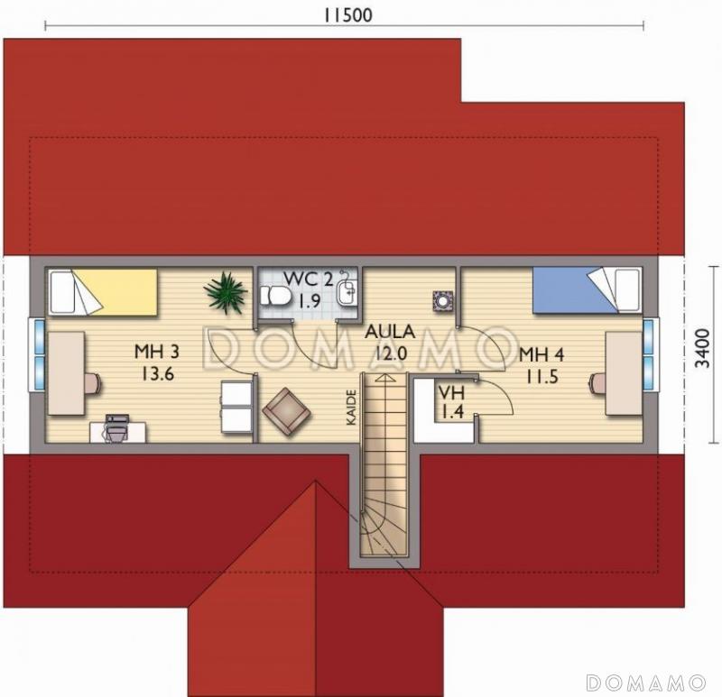 Проект каркасного дома с мансардой и санузлом / План мансардного этажа
