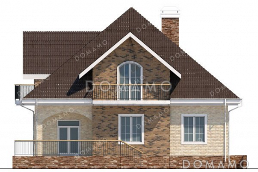 Проект одноэтажного дома с мансардой, большой террасой и подвалом / Фасад 3