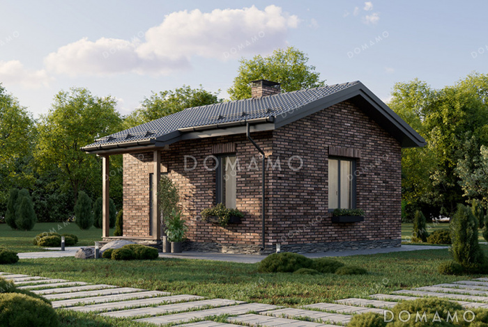 Проект компактной одноэтажной бани в классическом стиле с большой комнатой отдыха Проект компактной одноэтажной бани в классическом стиле с большой комнатой отдыха