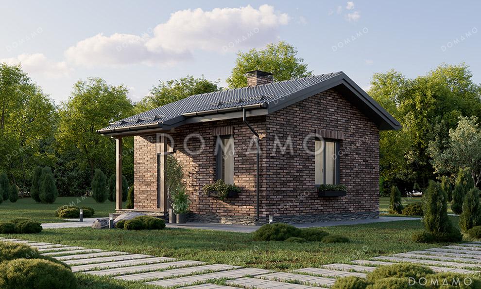 Проект компактной одноэтажной бани в классическом стиле с большой комнатой отдыха / 3