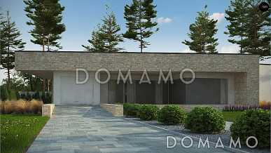 Проект просторного современного одноэтажного дома из газобетона с плоской крышей с тремя спальнями, крытыми террасами и одноместным гаражом Проект просторного современного одноэтажного дома из газобетона с плоской крышей с тремя спальнями, крытыми террасами и одноместным гаражом