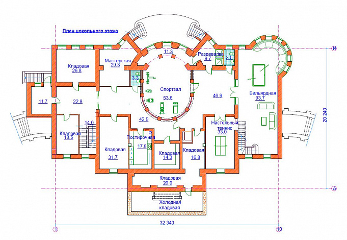 Проект большого дома более 1500 м. кв. / План цокольного этажа