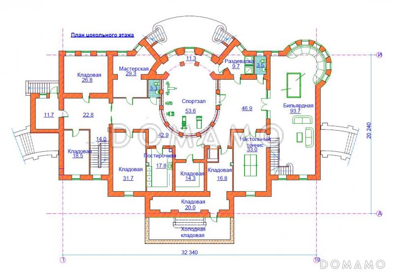 Проект большого дома более 1500 м. кв. / План цокольного этажа