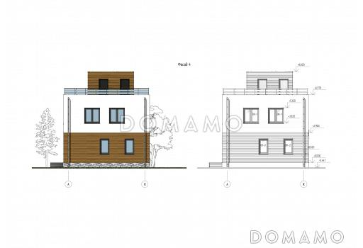 Проект двухэтажного дома с эксплуатируемой кровлей, 4 спальнями, кухней-гостиной и местами для хранения / Фасад 4