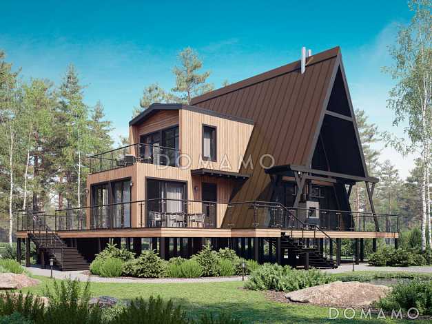 Дом A-frame с обходной террасой и бассейном Дом A-frame с обходной террасой и бассейном