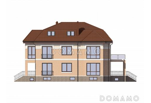 Проект дома из газобетона с просторным балконом на втором этаже / Фасад 4