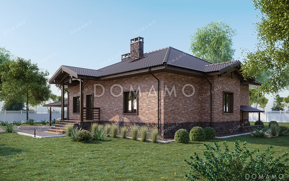 Проект одноэтажного дома с просторной террасой и навесом для автомобиля / 3