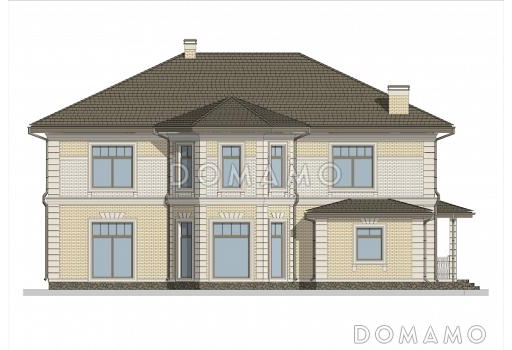 Проект двухэтажного дома из газобетона с эркером в кухне-столовой / Фасад 3