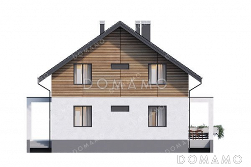 Проект одноэтажного дома с просторной террасой и двумя балконами / Фасад 3