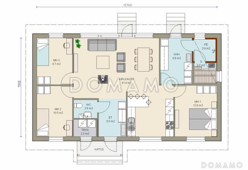 Проект современного каркасного дома с большими окнами / План 1 этажа