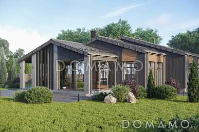 Проект дома с просторной гостиной-столовой, изолированной кухней, 4 спальнями и застекленной террасой