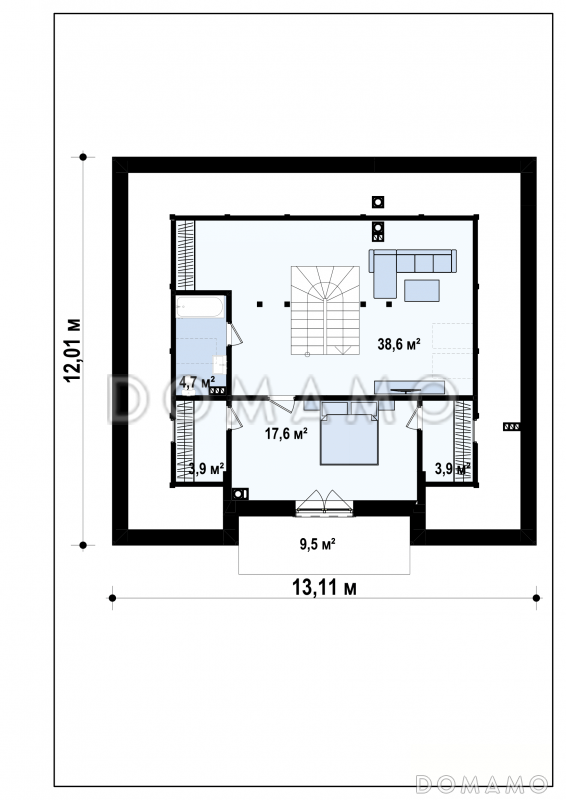 Проект одноэтажного дома из кирпича со спальней на мансарде и балконом и зоной барбекю на террасе / План мансардного этажа