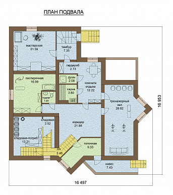 Проект одноэтажного дома с цокольным этажом / План цокольного этажа