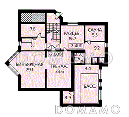 Проект коттеджа с необычным эркером / План цокольного этажа