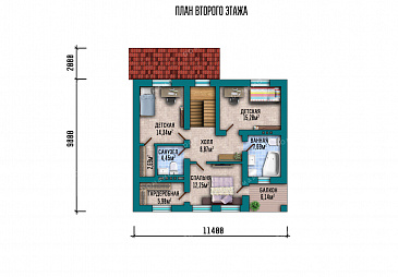 Проект дома с просторной кухней-столовой, загороженным крыльцом и уютным балконом на верхнем этаже / План мансардного этажа Проект дома с просторной кухней-столовой, загороженным крыльцом и уютным балконом на верхнем этаже / План мансардного этажа