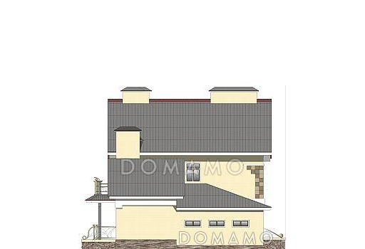 Проект дома из пеноблоков с гостевой комнатой на первом этаже и гаражом для одного автомобиля / Фасад 4