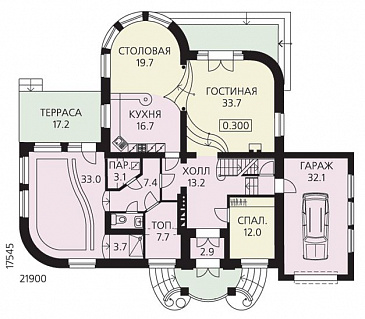 Проект 2 х этажного дома с гаражом / План 1 этажа Проект 2 х этажного дома с гаражом / План 1 этажа