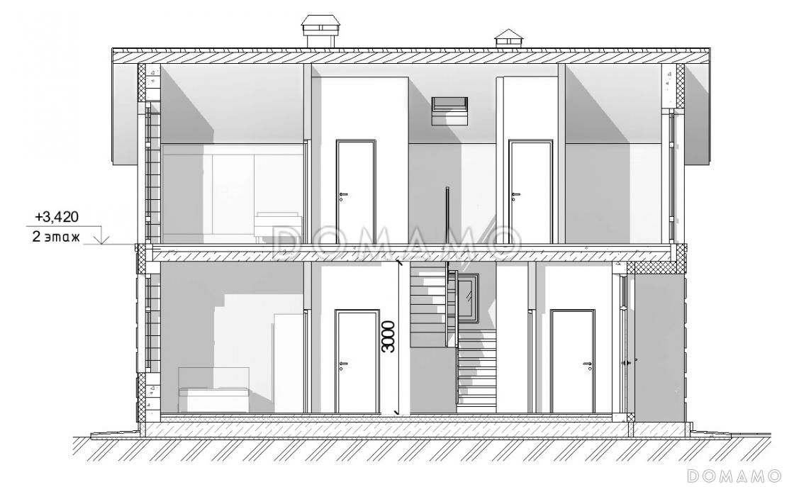 Проект коттеджа с совмещенной кухней-гостиной, спортзалом на мансардном этаже, балконом и окнами в пол / 7