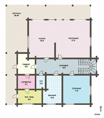 Проект одного из самых популярных домов из клееного бруса / План 1 этажа Проект одного из самых популярных домов из клееного бруса / План 1 этажа