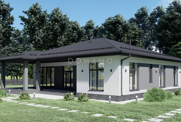 Проект одноэтажного дома с четырьмя спальнями в стиле Райт S-198