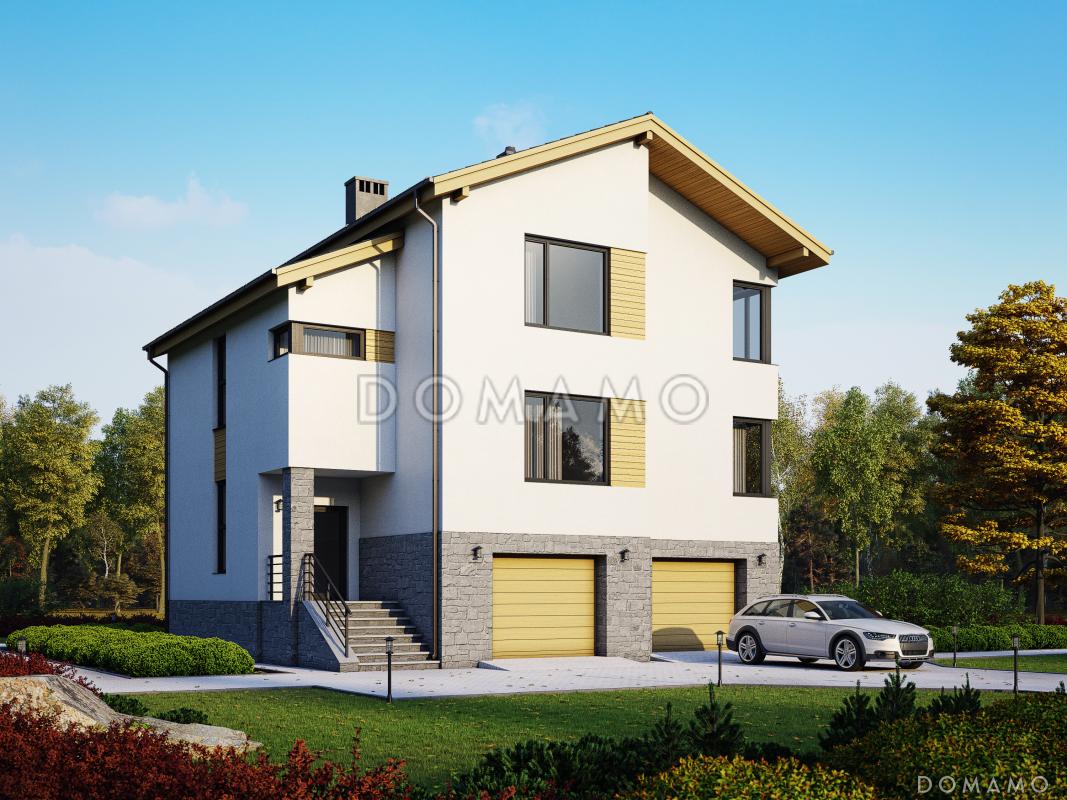 Проект трехэтажного газобетонного дома с двойным гаражом / 1