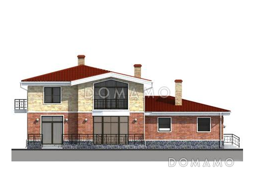 Проект дома с цокольным этажом и большой кухней-столовой / Фасад 3