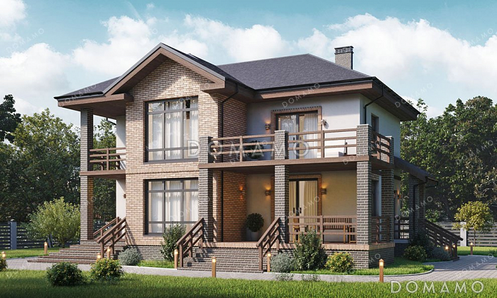 Проект двухэтажного дома с террасой и тремя спальнями Проект двухэтажного дома с террасой и тремя спальнями
