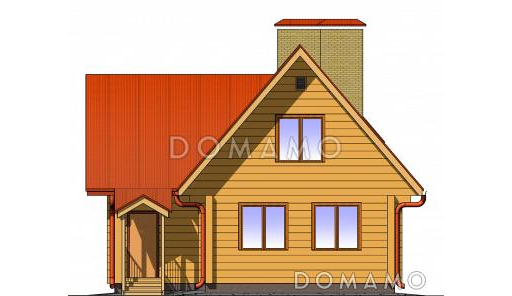 Проект одноэтажного дома из бруса с мансардным этажом и верандой / Фасад 1