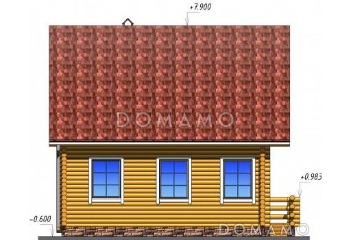 Проект одноэтажного дома из бруса с мансардным этажом / Фасад 2
